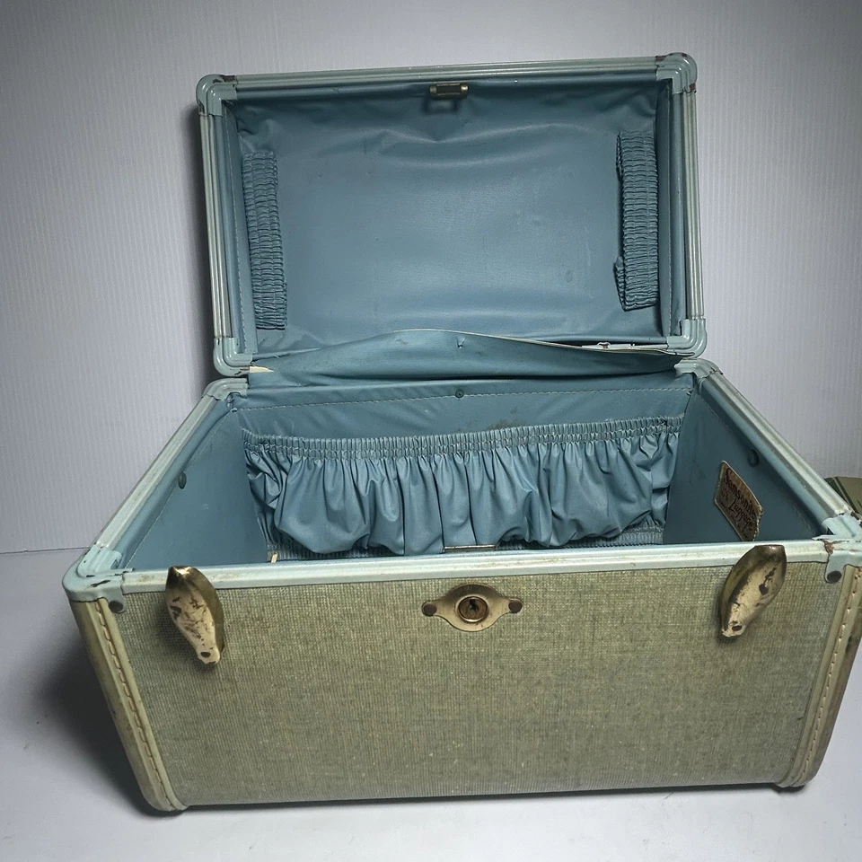 Estuche de tren tocador de equipaje Samsonite de colección estilo #4212 verde/azul mediados de siglo años 50 Foto 2 de 4
