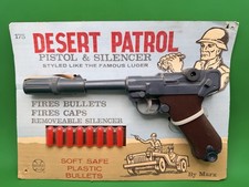Rare Marx Desert Patrol Pistol  Silencer Luger NOS On Original Card 1968