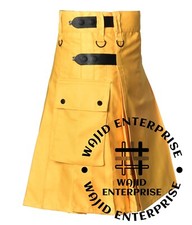 Men's yellow Cotton Utility Kilt-Utility Kilt For Men With Leather strap