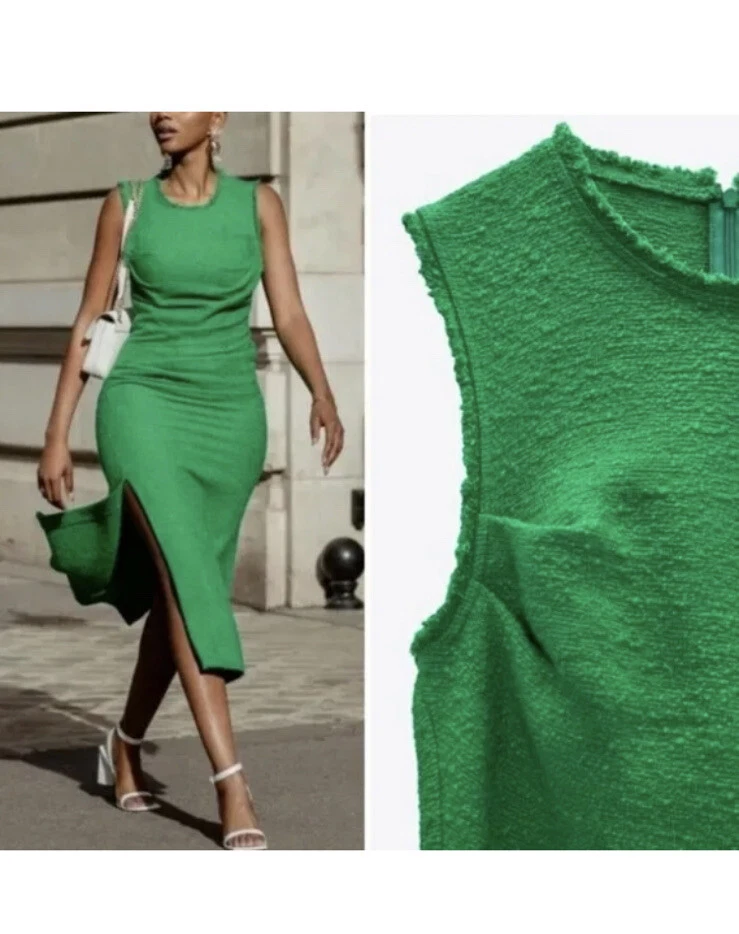 Zara green 2025 tweed dress