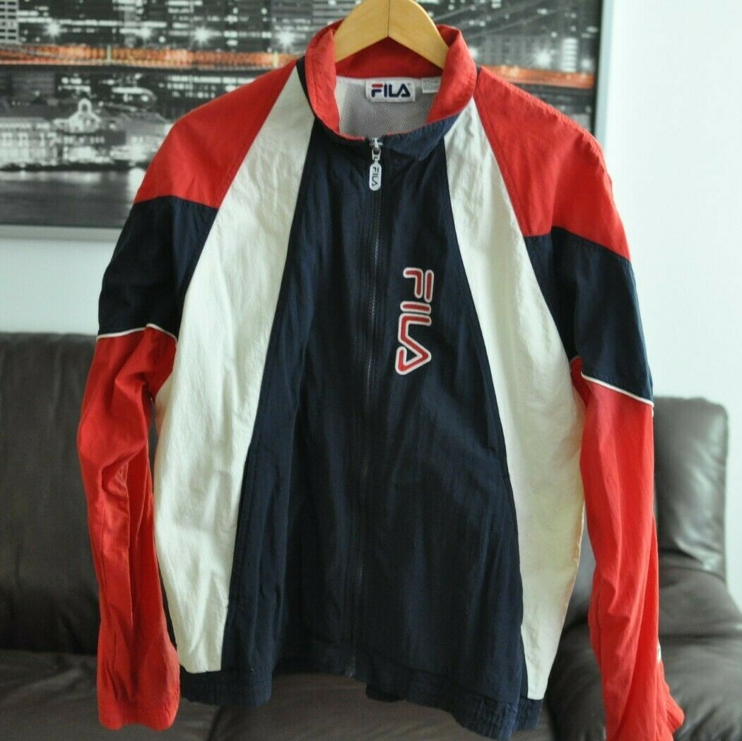 Giacca a vento Fila vintage full zip nylon pista ricamata grande logo taglia L