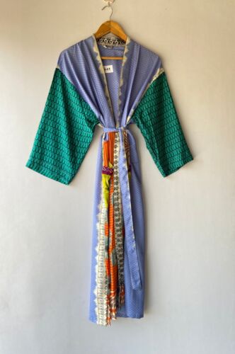 Vintage saree kimono silk robe summer dress beach kimono bikini cover up ck-99 - Picture 1 of 5