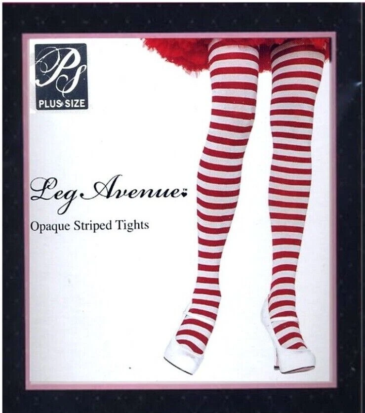 Tights Opaque Women's 3X-4X Striped Red White Black Rear Gusset Leg Avenue 7100 - Image 3 of 4