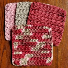 New Lot of 4 Damask Ombre Handmade-Crocheted 100 Cotton Dish/Wash Cloth Gift