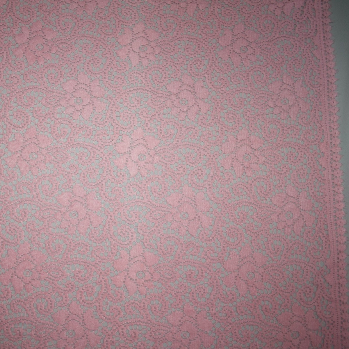 Solstiss double border pink lace fabric French lace cotton blend