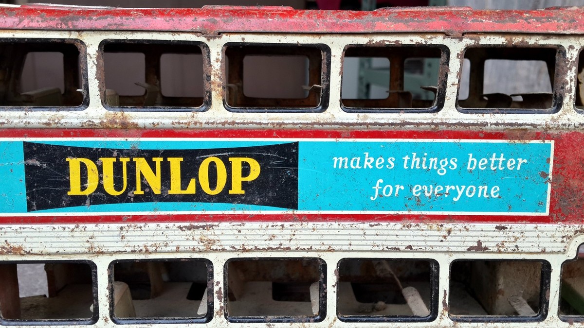 浅草玩具 二階建て ロンドンバス GOOD YEAR DUNLOP 1950 Vintage TM 2 Decker Dunlop Esso Goodyear Mobil Wind UP
