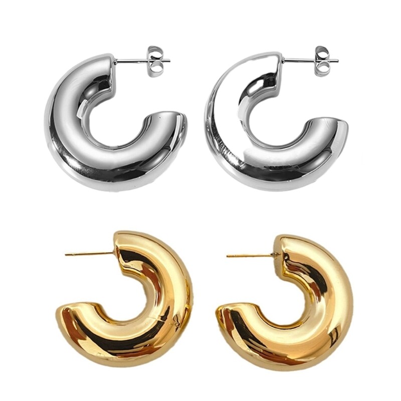 Stylish C-Shape Drop Hoop Dangle Earrings for Women Aesthetic Design-image