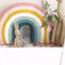 Pink Girly Girl Decorative Rainbow Pillow, Kids Soft Stuffed Cushion Room Decor