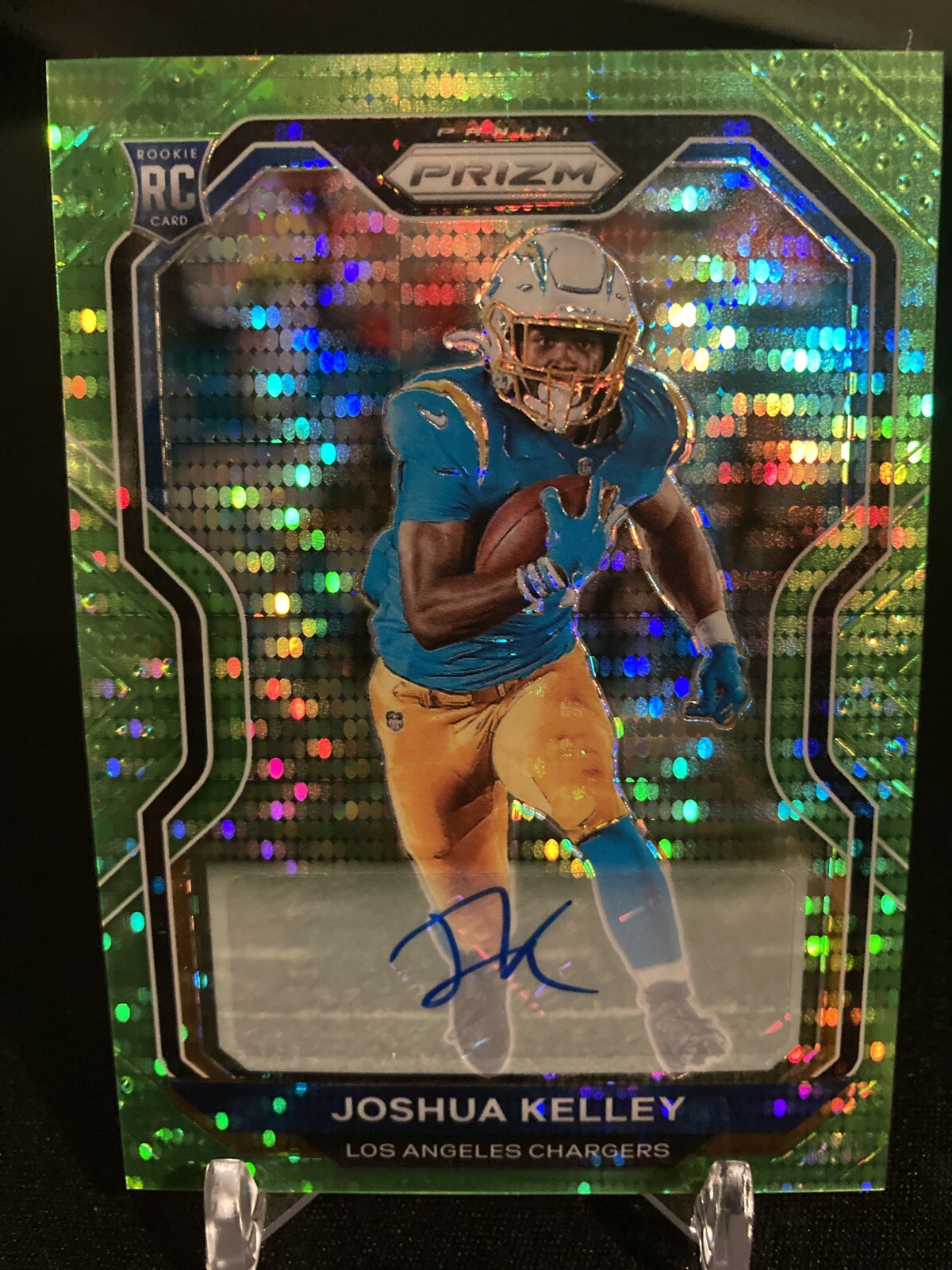 2020 Panini Prizm Neon Green Pulsar Joshua Kelley Auto #326 Chargers SP RC 🔥