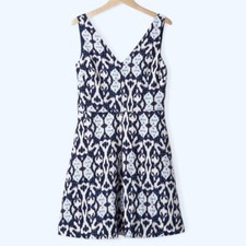 Gap Fit & Flare Dress 100% Linen Size 12 Navy And White Printed Sleeveless Tank