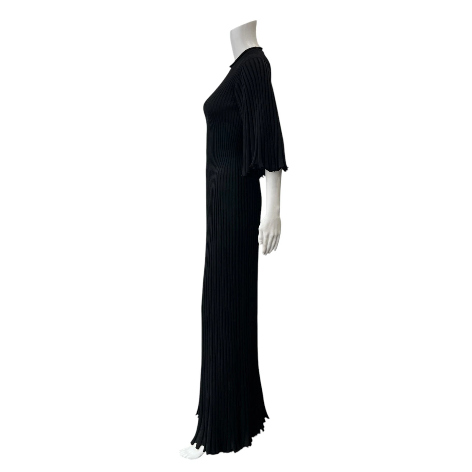 Vestito lungo svasato Bottega Veneta FW20 nero a costine maxi $3280 taglia small