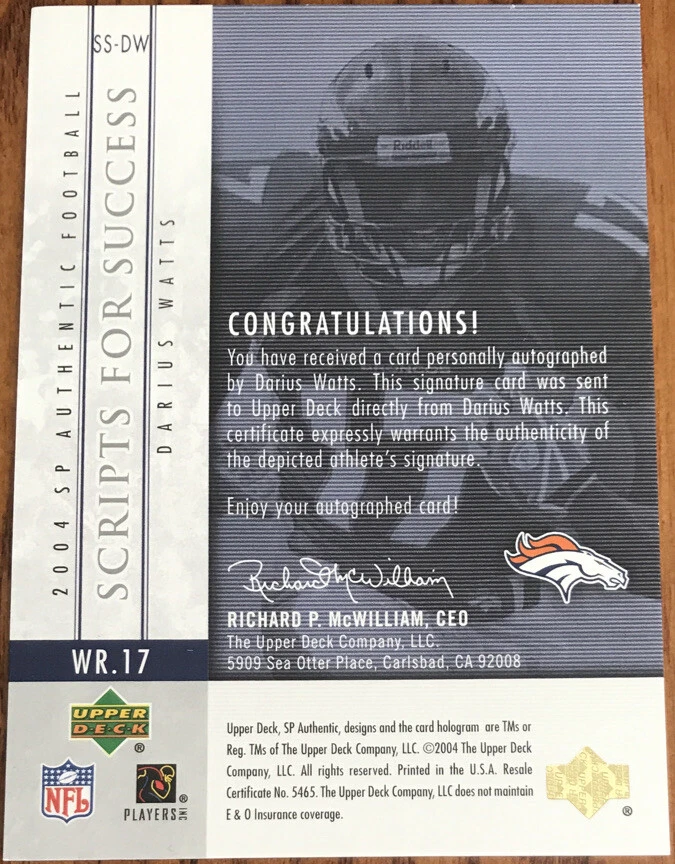2004 SP Authentic Scripts For Success Autographs Darius Watts #SS-DW - Image 2 of 3