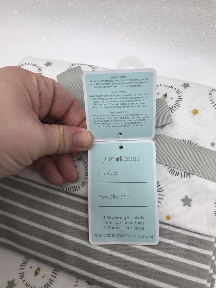 Just Born Baby Boy Girl 4-Piece Lion/Stripes Flannel Receiving Blankets Safari - Image 4 of 4