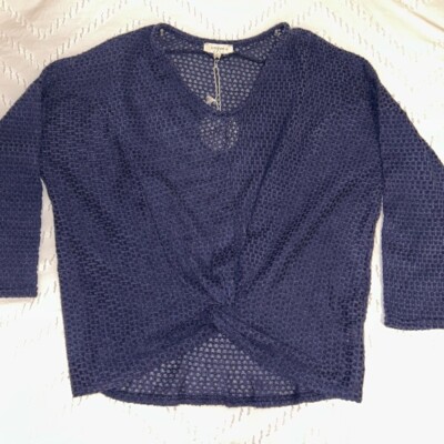 Umgee+ plus women's twist top open weave crochet top 3/4 length sleeve size XL