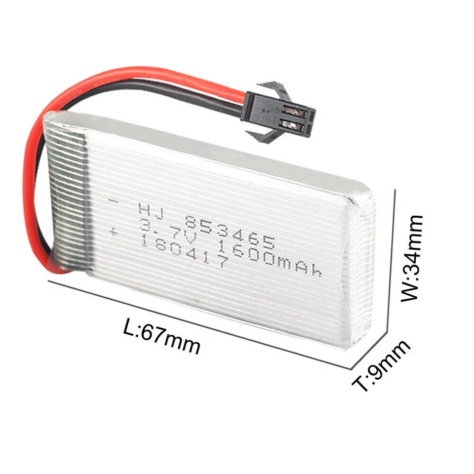 4PCS 3.7V 1600mAh 25C Rate Lipo Battery 853465 SM plug +USBCharger For drone RC - Image 4 of 4