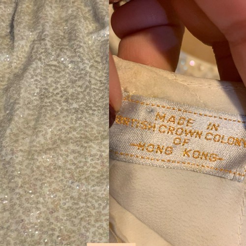 VINTAGE CIRCA 1960'S IVORY CREAM SEQUIN COCKTAIL DRESS APPX S/M - Picture 11 of 13
