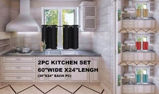 1 SET LINED PANELS FAUX SILK KITCHEN WINDOW CURTAIN GROMMET TIER 24" LENGHT (D2)