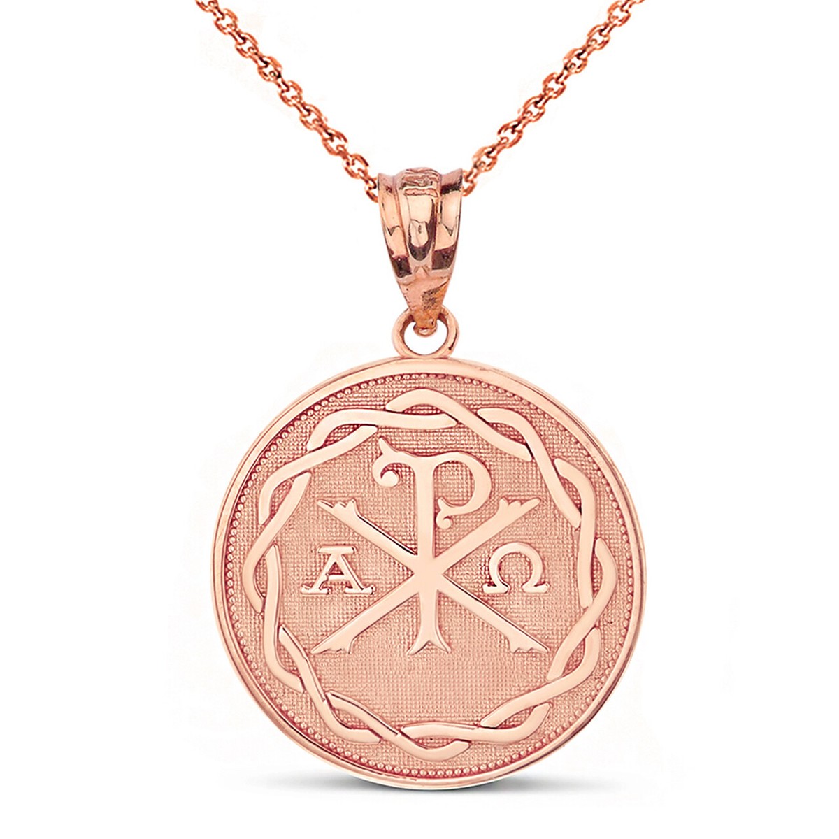 10K Solid Rose Gold Ancient Christian Chi Rho Px Symbol Pendant