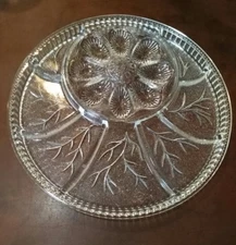 Vintage Clear Indiana Glass Pebble Leaf Pattern 13" Deviled Egg Relish Dish