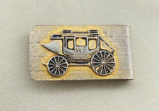 Vintage Wells Fargo US Mail Stage Coach Money Clip Gold/Silver Toned 2"x1"