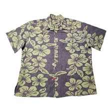 Cooke Street Hawaiian Shirt Men's 2XL Short Sleeve Button Up Floral Gray Green