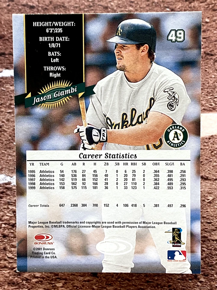 2001 Donruss 2000 Retroactive Jason Giambi #49 - Image 2 of 2