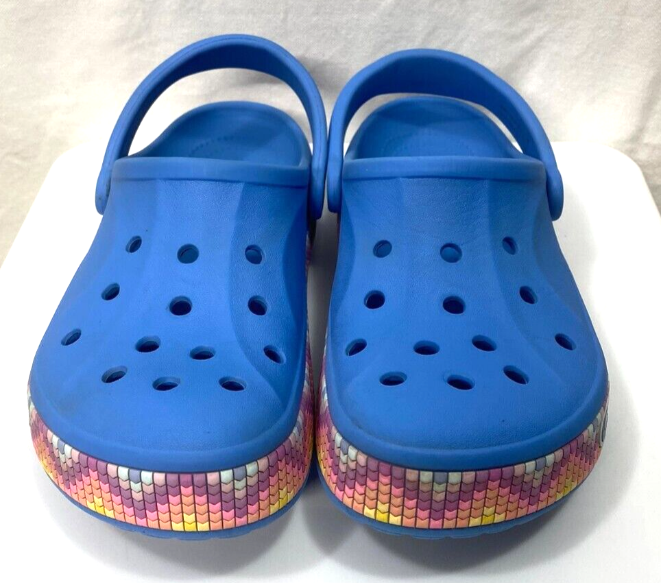 CROCS Women Powder Blue Bayaband Chevron Clogs W7 M5 Rare