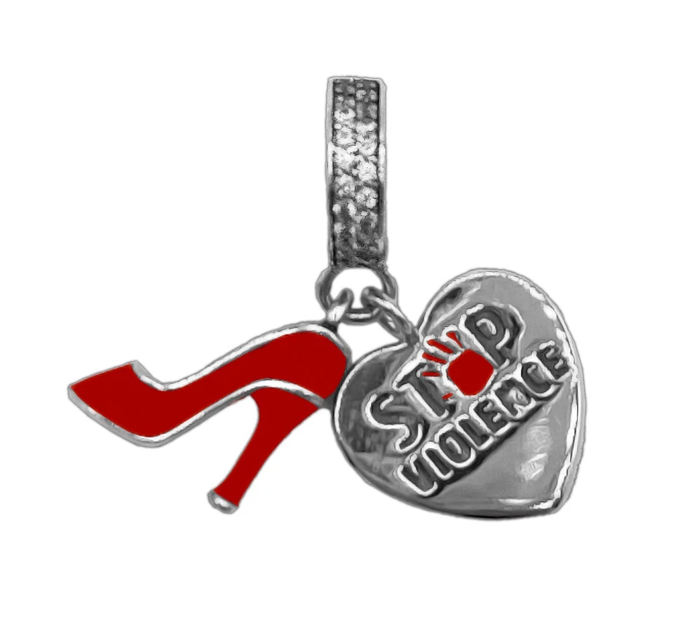 Charm Cuore Scarpa Rossa Stop violenza sulle donne in argento 925 - Les Folies - Immagine 4 di 4