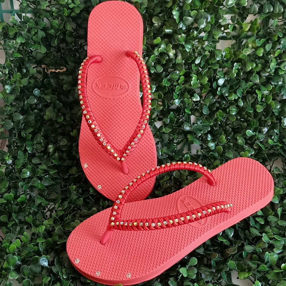 Chanclas de playa sandalia de verano para mujer hechas a mano regalo perfecto chanclas color rojo Foto 2 de 4