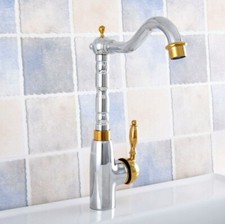 Silver  Gold Brass Single Lever Kitchen Mixer Tap Bathroom Sink Faucet 2sf815