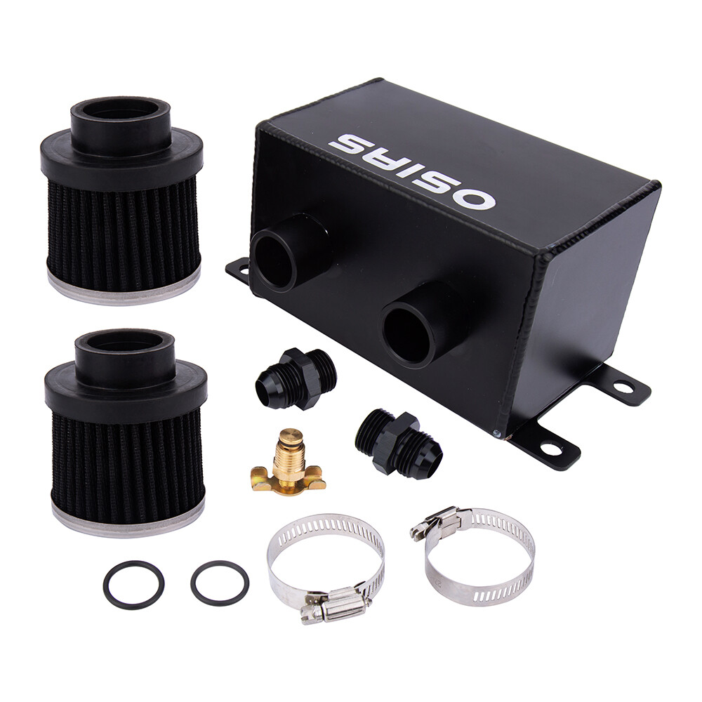 JDMON 1.2L Dual Filter Engine Oil Catch Can - AN8 Ports, Aluminum, For Increased HP & Clean Engine