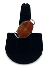 925 Sterling Silver Wire Polished Oval Amber Handcrafted Ring Size 8