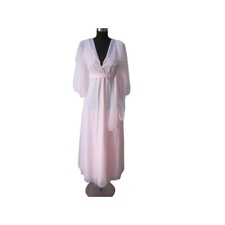VTG SEARS Light Pink Sheer Frothy Nylon 2 pc Gown Robe Peignoir Set Sz 34