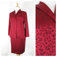 Elana By Tanner Plus Size Red Black Floral Jacquard Skirt Suit Size 14 Formal