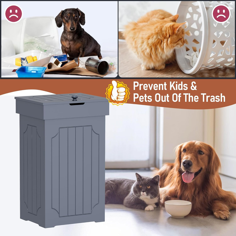23 Gallon Freestanding Dog Proof Kitchen Garbage Can Wooden Recycling