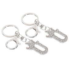 Initial Letter Keychain, 2 Pcs Letter U Crown Design Charm, Silver Tone