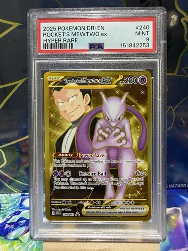 Pokemon Destined Rivals Gold Team Rockets Mewtwo EX Hyper Rare 240/182 PSA 9