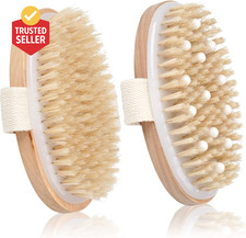 2 Pack Dry Brushing Body Brush, Natural Bristle Exfoliating Brush with Massage N