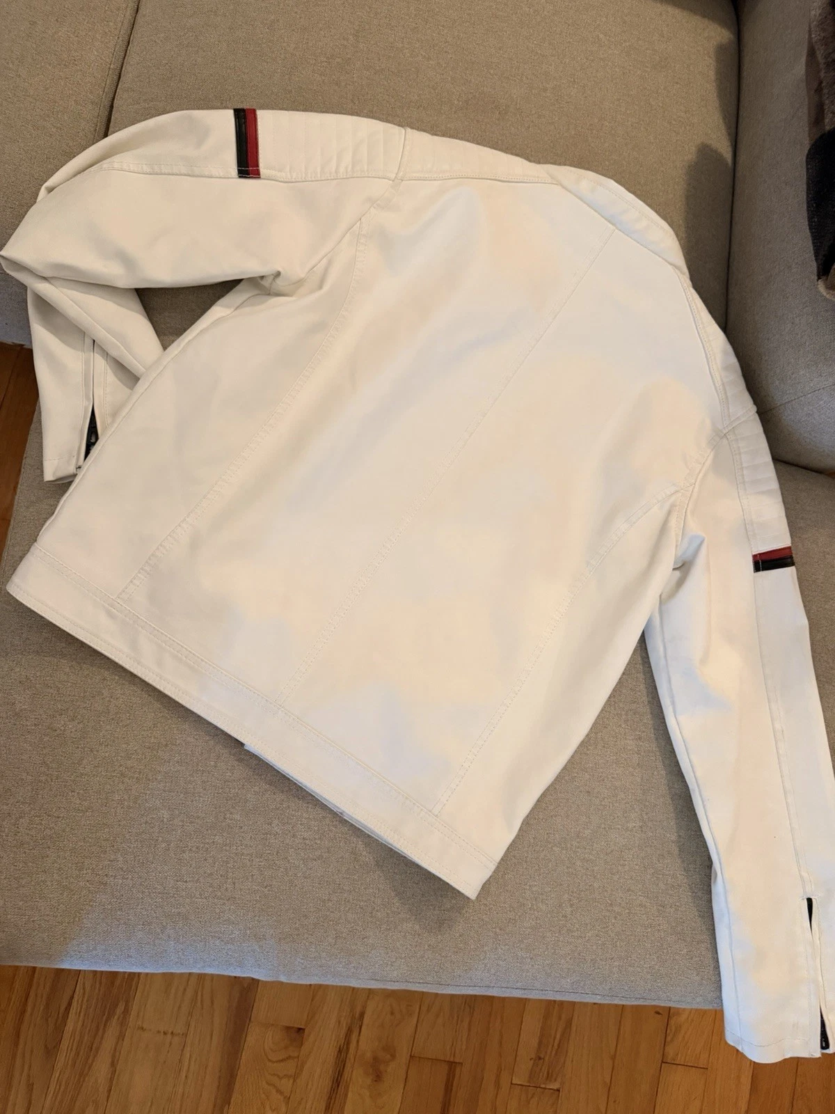Distortion Men’s Large White Moto Racing Jacket Red Black Stripe Full Zip Y2K image 2