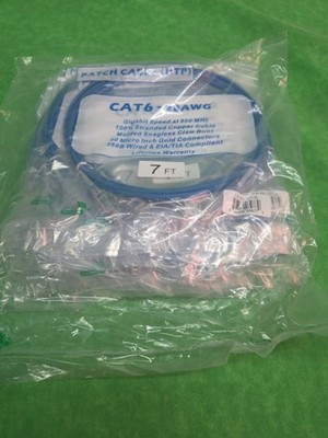 Ultra Slim CAT 6 UTP Blue Patch Cable 28AWG RJ45 Network 7 feet NEW LOT 10 PCS