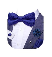Bowtie for Men Paisley Floral Mens Pretied Bowtie and Lapel Pin Set Royal Blue