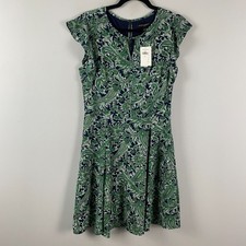 Banana Republic Fit & Flare Flutter Sleeve Dress Size 8 Green Blue Paisley