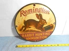 VINTAGE REMINGTON RABBIT HUNTING AMMUNITION ADV SIGN HEAVY METAL PORCELAIN -918E