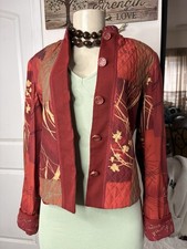 Nancy Bolen City Girl Vintage Quilted Red Floral Jacket Women's Small