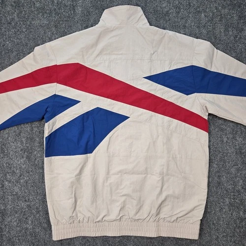 NWT Reebok Vector Tracktop Mens Medium 'Stucco' Beige Tan Track Jacket Knit Logo image 7