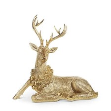 Festive Deer with Wreath Figurine Lying   22" Resin Christmas Tabletop Holiday D