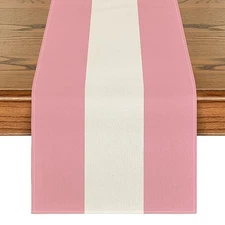  Pink White Stripes 2025 New Year 13" x 72", Table Runner Pink/White/Pink