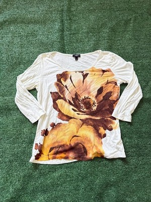 Talbots Women's Petite Small 3/4 Sleeve Tee Floral Flower Fairy Cottage Garden