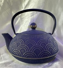 Cast Iron Teapot Blue Enamel Lined Tetsubin S...