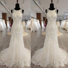 Luxury Wedding Dresses Mermaid Sweep Train Lace Applique Scoop Neck Bridal Gowns